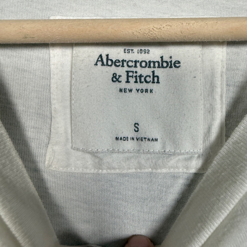 Y2K Abercrombie & Fitch Small T-Shirt White Cotton Logo Crew Neck Long Sleeves - Picture 7 of 10